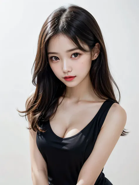 A slender woman, beautiful, amazing face and eyes, cosmetic, red glossy lips, Extremely detailed beautiful face, (The sexiest look), ((Black camisole crew neck vest)), (best quality), (super detailed), (Extremely detailed CG unified 8k wallpaper),original ...