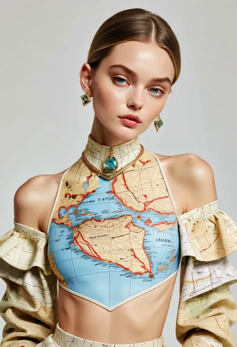 Series set，Creative jewelry，About map elements，Beautifullyly，Beautifully，exaggerate，Model wears map patterned clothes，advanced，extremely beautiful