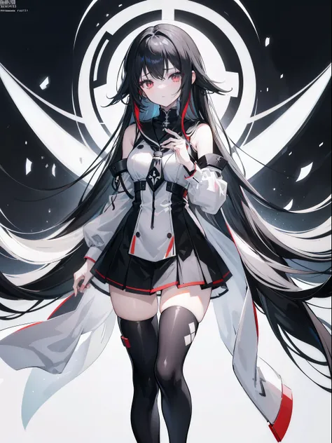 Anime girl with long, flowing gray-black hair and a striking black and white costume, best 4K anime wallpaper featuring Kantai Collection style, amalgamation of digital art prowess showcased on pixiv, masterpiece of anime art in 8K resolution, black hair a...