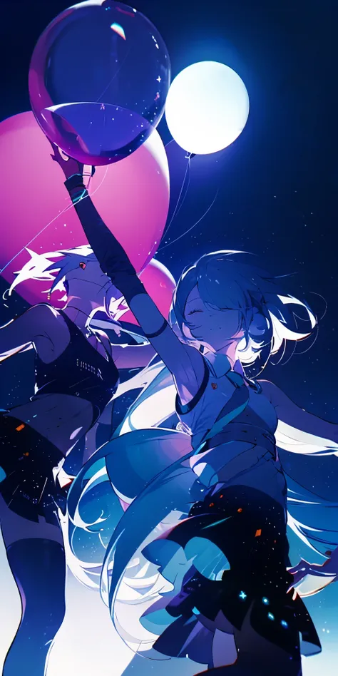 (masterpiece:1.2, high quality), (pixiv:1.4),volumetric lighting, backlight, night, singer, balloon, on the stage