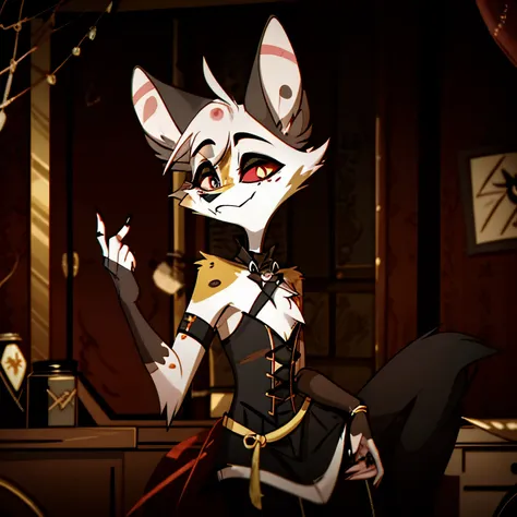 the stunning male demon in the hazbin hotel universe draws inspiration from the african wild dog, exuding a captivating and edgy...