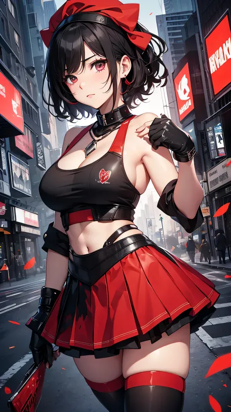 最high quality、best image quality、masterpiece、teenage girl((18-year-old、 By becoming、vest bust、medium bust,wide open breast tea、black eye, black hair、shortcut、short hair、thin,highest valley、Perforated gloves、Hachimaki、My whole body is full of scars、black ta...