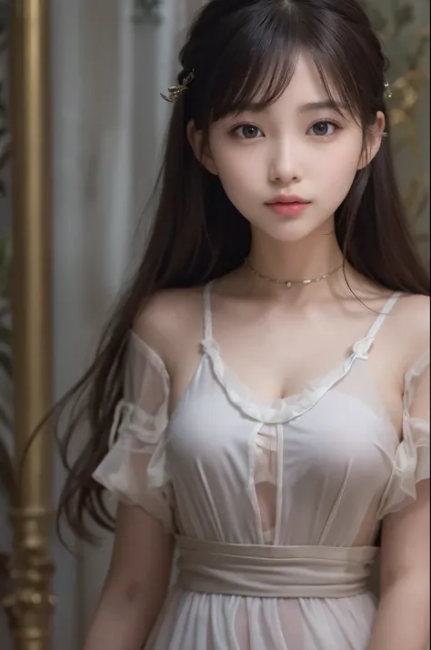 Ulchan-6500-v1.1, (RAW photo:1.2), (Photoreal), beautiful detailed girl, (See-through:1.3), (genuine: 1.4), very detailed目と顔, beautiful and fine eyes, (elegant long dress)、(super realistic pantyhose:1.3), huge file size, High resolution, very detailed, hig...