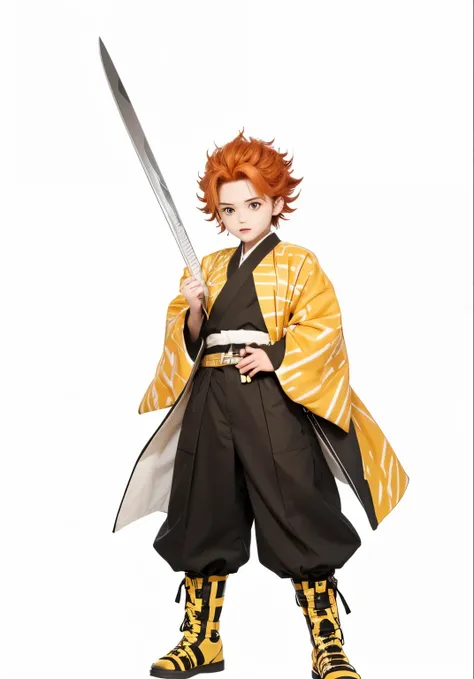 handsome guy in demon slayer, kimetsu no yaiba, orange - haired, blazing infero, hyper-realistic, 