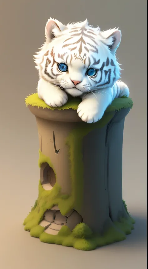 Cute surreal little white tiger，have different colored eyes，wearing a necklace, chibi, Cute and fluffy, logo design, cartoon, Lighting effects, charming, 3D vector art, Cute and quirky, fantasy art, Bokeh, Hand Painted, number, soft light, Isometric style,...