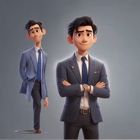 An Asian man，male，dad，black hair，wearing a suit，shirt，tie，Pixar style, best quality, stills, 