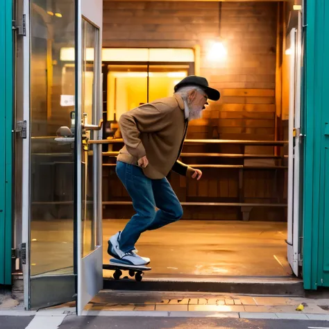 old man skateboarding　An illustration