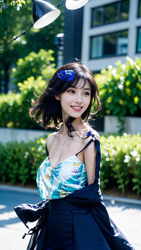 look at this and smile、Under the blue sky in midsummer、Colorful summer clothes、take off shoulders、best quality、​Masterpiece、real picture、intricate details、original photo、Photon rendering、octane rendering、absurd、super detailed、delicate face、delicate skin、Ar...