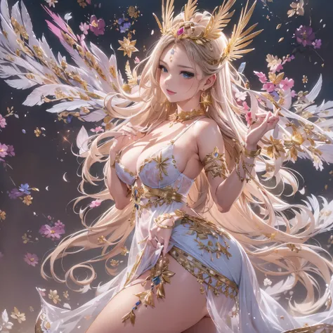 beautiful美しさ, 3D two-dimensional, rich, blonde, skirt, stockings, high heels, poison、star、star、(Highly detailed CG Unity 8K wallpaper),(masterpiece), (最high quality), (Super detailed), (best illustrations),(best shadow), (sharp eyeliner, eye shadow, fine e...