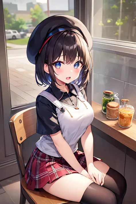 masterpiece、Highest image quality、ultra high resolution、NSFW、big breasted elementary school girl、short hair、red face、shyly、mock、Please open your mouth just a little、Short-sleeved casual clothes that show your chest、Casual mini skirt for elementary school g...