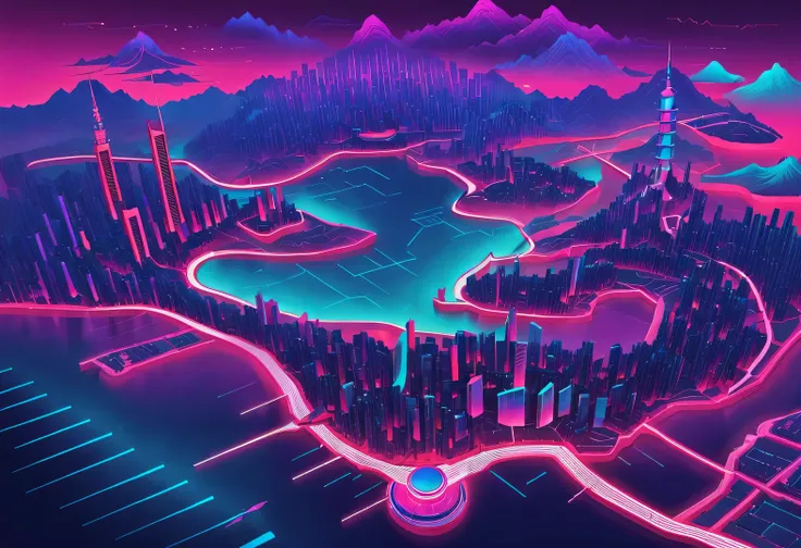 in style of synthwave ,universe earth red dragon silhouette map of china design，（map of china：1.37），