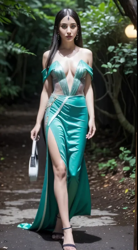 On a magical night in the heart of the Brazilian Amazon, uma mulher encantadora emerge das sombras, vestida em tons misteriosos de roxo, azul e verde. Your exotic attire, combinando com a riqueza da fauna e flora ao seu redor, reveals a seductive elegance....