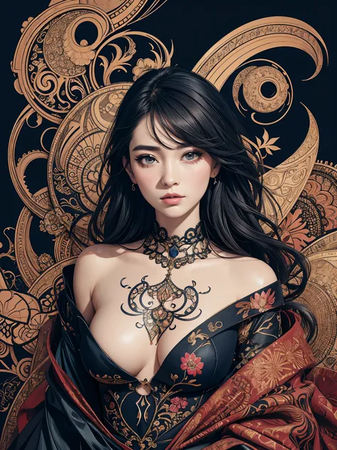 offcial art，统一 8k 壁纸，ultra - detailed，Beauty and aesthetics，tmasterpiece，best qualtiy，（zentangle，datura，Tangles，entangled），（s fractal art：1.3），1girl，The is very detailed，dynamic angle，cowboyshot，The most beautiful form of chaos，Elegant，Fauvist design，vivd ...