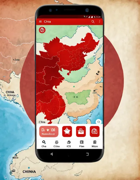 APP icon design style ,（Map of China：1.37），Red design