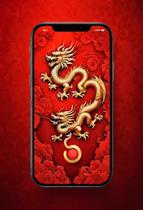 app icon design style, red mobile wallpaper，（perfect blend of china map and chinese dragon silhouette），