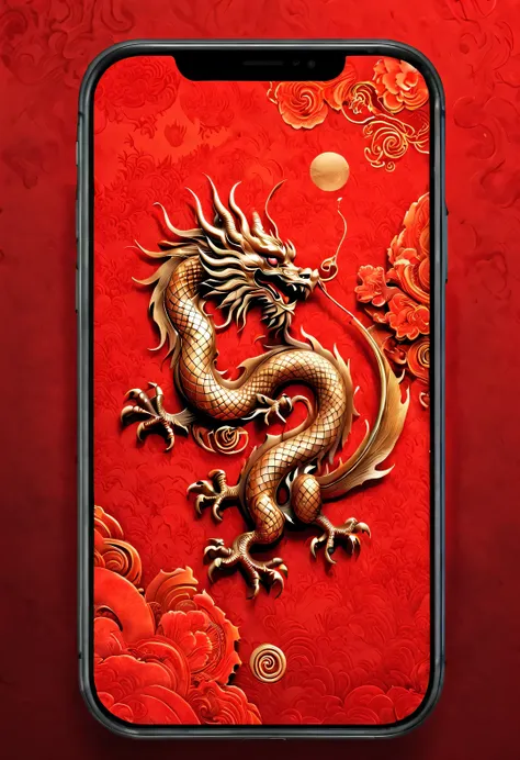 APP icon design style, red mobile wallpaper，（Perfect blend of China map and Chinese dragon silhouette），