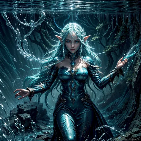 high details, best quality, 16k, [ultra detailed], masterpiece, best quality, (extremely detailed), dynamic angle, ultra wide shot, RAW, photorealistic, fantasy art, dnd art, rpg art, realistic art, an ultra wide picture of a sea elf (1.5 intricate details...