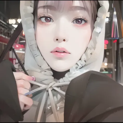 there is a woman with a hood on and a pair of scissors, ulzzang, wan adorable korean face, lalisa manobal, sakimichan, girl cute...