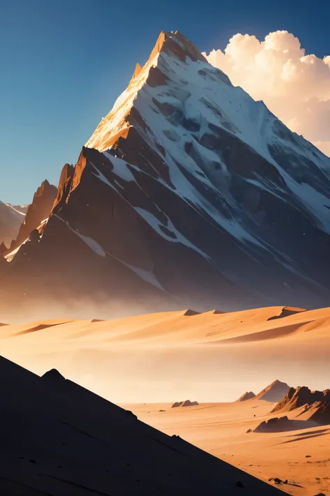 mountain range with the lower range is covered in wasteland and dust storms