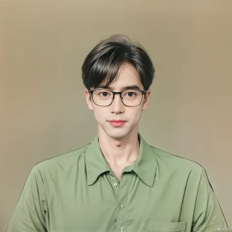 a man in a pale green shirt and glasses