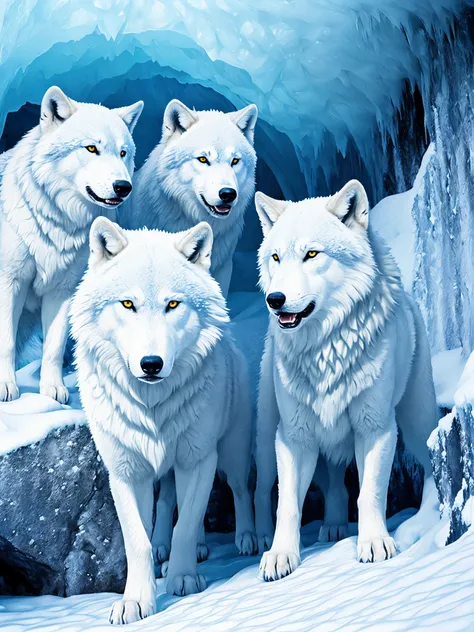 snow wolves in an ice cave