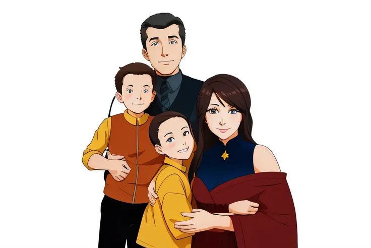 cartoon of a family of four standing together in a pose, official fanart, family portrait, happy family, fan art, digitally colored, high quality fanart, official illustration, in cartoon style, [ digital art ]!!, official fan art, fanart ”, fanart, cartoo...