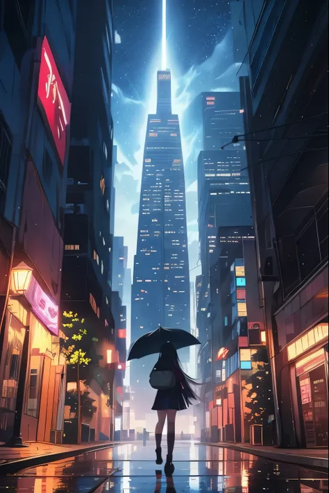 anime girl walking in the rain with umbrella in the city at night, tokyo anime scene, Papel de parede de arte anime 4K, Papel de parede de arte anime 4k, papel de parede de arte de anime 8k, Papel de parede de anime 4K, Papel de parede de anime 4k, Papel d...