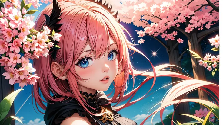 anime girl with pink hair and blue eyes standing in front of a tree, estilo anime 4k, Fondo de pantalla de arte anime 4k, Fondo de pantalla de arte anime 4K, arte de anime digital detallado, hermoso retrato animado, fondo de pantalla de arte anime 8 k, her...