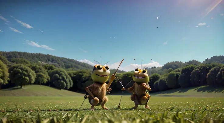 create image of crickets singing happily in the field psychedelic style, Estilo 3D Pixar