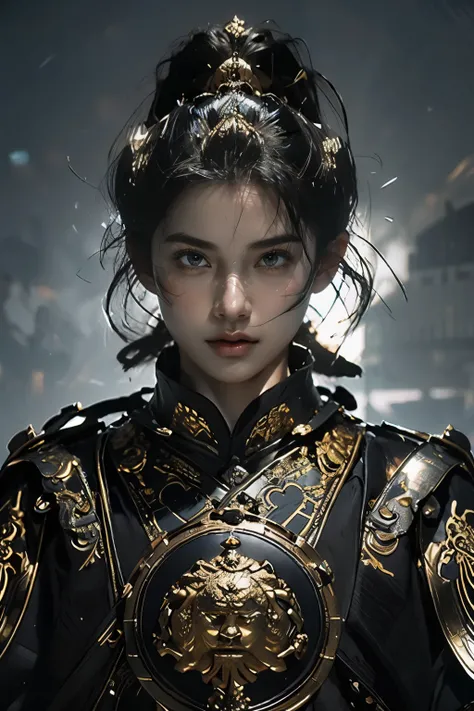 Game art，The best picture quality，Highest resolution，8K，(A bust photograph)，(Portrait)，(Head close-up)，(Rule of thirds)，Unreal Engine 5 rendering works， (The Girl of the Future)，(Female Warrior)， 
15岁少女，(The generals of ancient China)，An eye rich in detail...