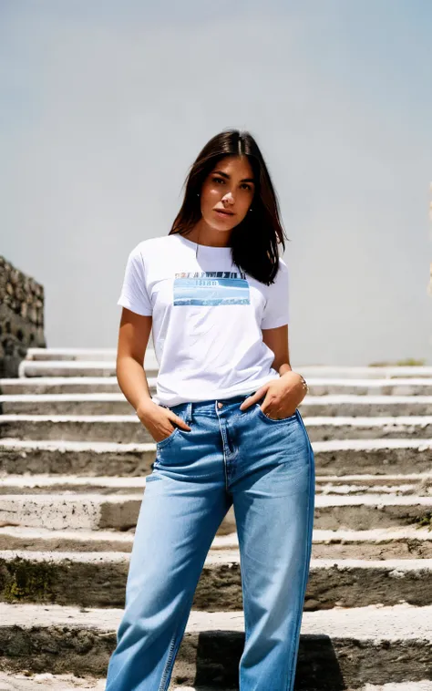 fotografia, foto de mulher bonita, model taken photo in Greece shirt jeans and sneakers