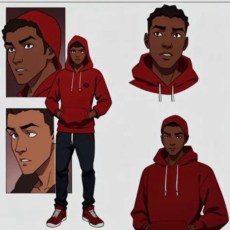 20 anos, Morena, jovem adolescente com capuz vermelho, white skull mask character sheet, estilo HQ
