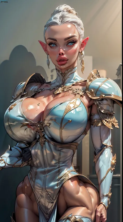 (((1girl:1.8))), ((bulky woman:1.5)) sehele style, anime style, (((dark elf))) (((blue skin:1.5))) (((smoldering eyes))), ((bald:1.5)), ((no hair:1.5)), 8k, 4k, Unreal Engine 5, (braided ponytail:1.3), octane render, trending on pixiv, ((huge shoulder pads...