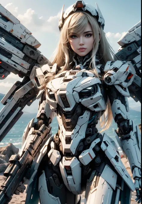 ((mejor calidad)), ((obra maestra)), (muy detallado: 1.3), ....3d, shitu-mecha, hermosa mujere con un rifle, con su mecha en las...