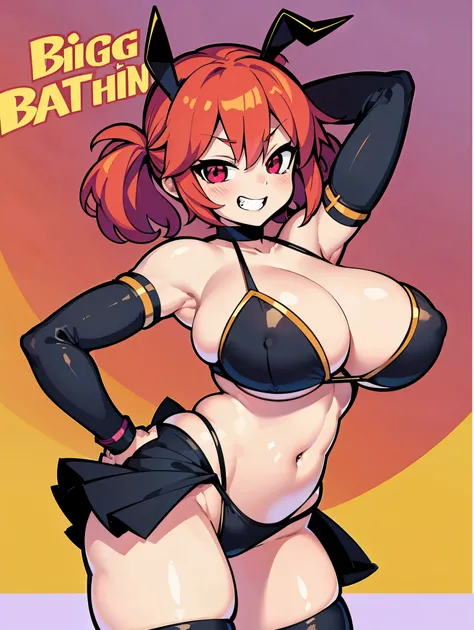 batgirl red head 1 chica, Solo, Tsurime, laugh, boca grande, dynamic pose, (((big tits)))