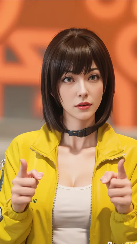 arafed woman in yellow jacket with zippers on her shoulders, faye valentine, anime cgi style, photorealistic anime girl render, as a character in tekken, dead or alive 6, realistic anime 3 d style, hyper realistic anime, 8k portrait render, 3 d anime reali...