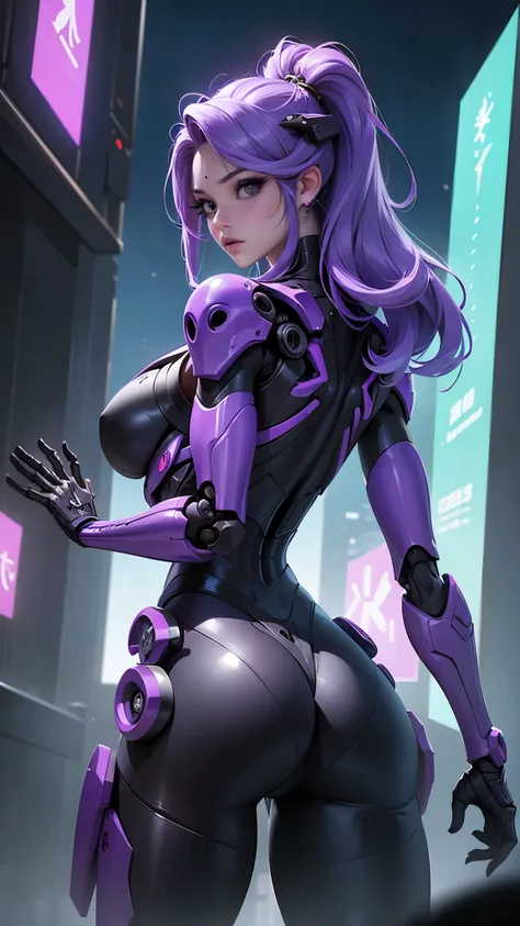 (rear view, backside view),(La mejor calidad,A high resolution,Ultra - detallado,actual),Ariana Grande hermosa chica blanca cyborg esqueleto, (esqueleto ciberpunk:1.4), portrait of a cybernetic skeleton, cyborg - chica con cabello plateado, beautiful chica...