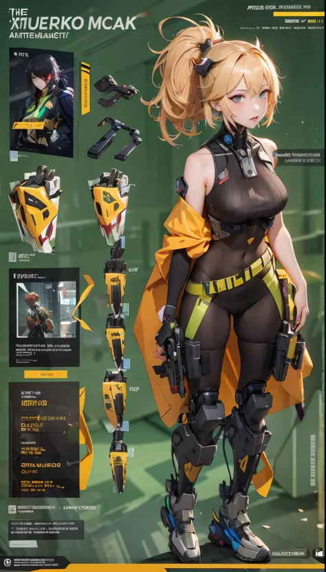 there is a woman in a red and gold outfit standing next to a green and yellow poster, trending on artstation pixiv, octane. trending on artstation, digital cyberpunk anime art, cyberpunk character design, fine details. girls frontline, from girls frontline...