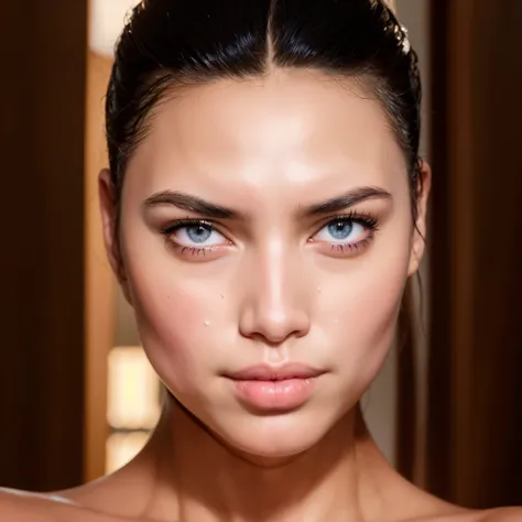 a close up of a woman with a very big breast, adriana lima, perfect face model, with symmetrical facial features, perfect face ), attractive facial features, perfect facial features, flawless face, clean perfect symmetrical face, richly defined face, attra...