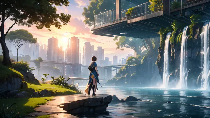 masterpiece, best quality, 16K UHD,
futuristic floating city,
contemplating the scenic beauty,
a girl in a futuristic outfit with short bobbed hair,
ultra-detailed, photo-realistic,
huge urban high-tech tablet platform,
advanced architecture blending seaml...