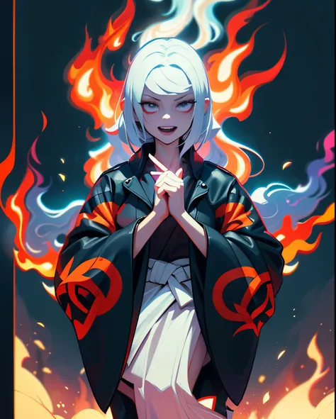 Female version of Ghost Rider， （Ghost Rider），A superhero under the Marvel Comics umbrella，The image is usually a burning human skeleton、Wear leather clothing、Heroes in chains，And get on a flaming motorcycle，Go everywhere against evil enemies。Flames flutter...