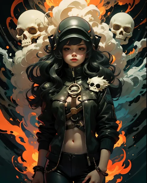 Female version of Ghost Rider， （Ghost Rider），A superhero under the Marvel Comics umbrella，The image is usually a burning human skeleton、Wear leather clothing、Heroes in chains，And get on a flaming motorcycle，Go everywhere against evil enemies。Flames flutter...