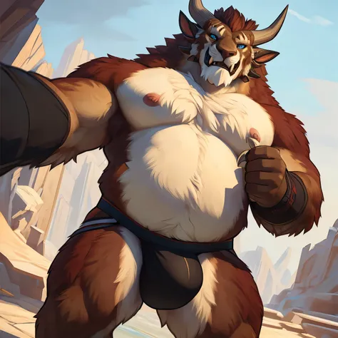 Semiferal sexy charr posing,charr from guildwars,jockstrap,big bulge,fat muscular,front view,solo,nipples, big pecs,full body,balls,Hot angle,embarrased,selfi,beautiful eyes,solo,beautiful face,explicit art(artwork by snowskau)