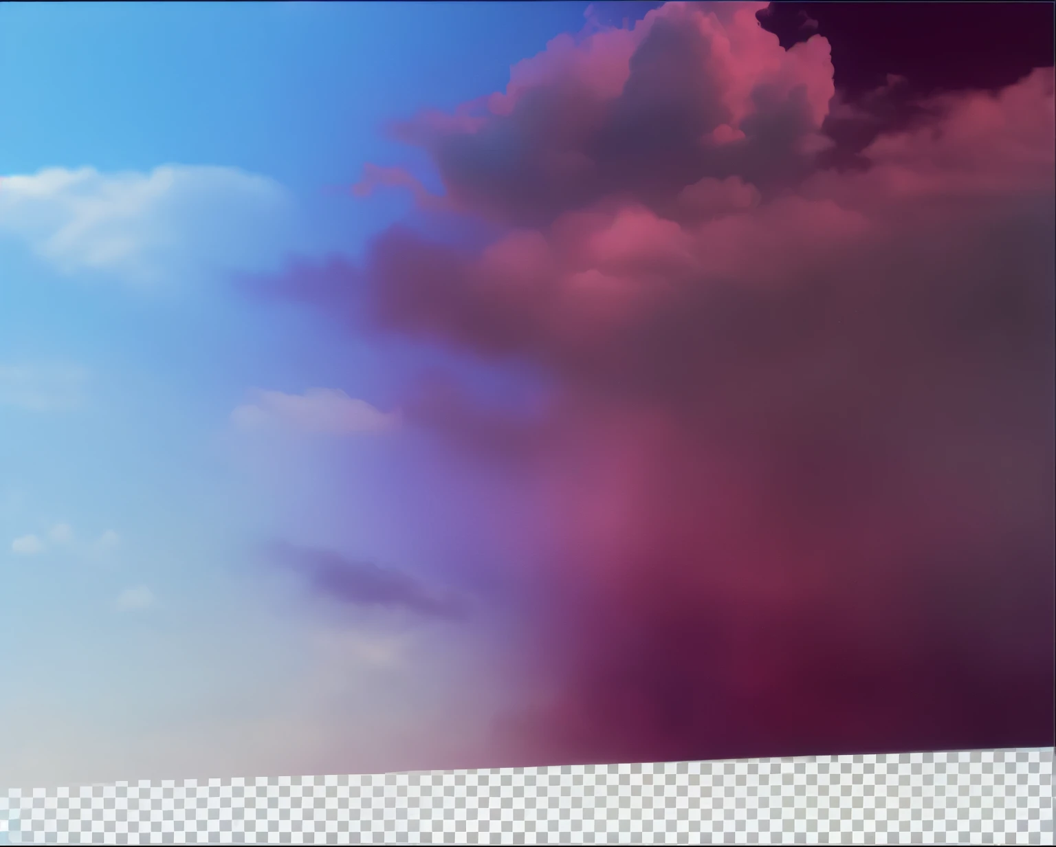 A group of magenta clouds and blue sky，high quality, 4K, super actual, actual, Super details