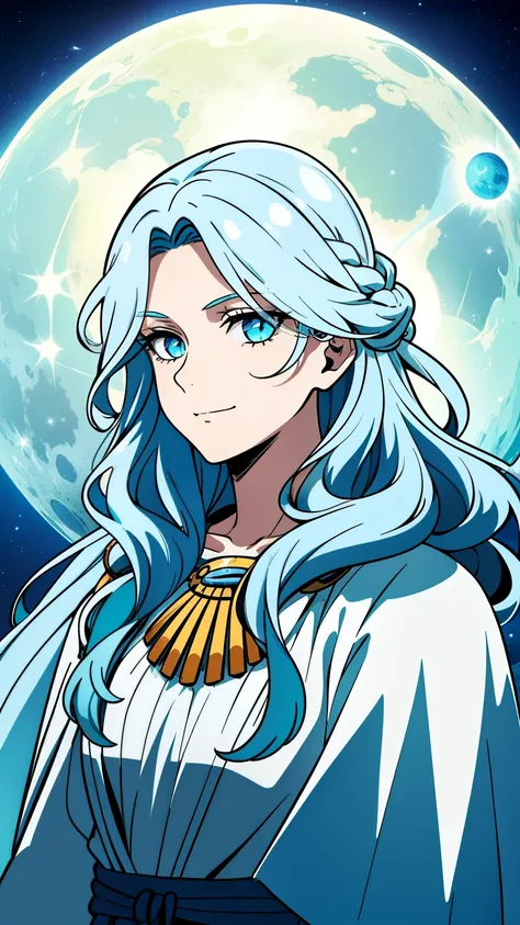 (high-quality, breathtaking),(expressive eyes, perfect face) 1male, male, solo, adult, medium length hair, white and ocean blue hair color, multicolored hair, white hair streaks, glowing hair, white strands in hair, ocean like hair, unkept hair, ocean blue...