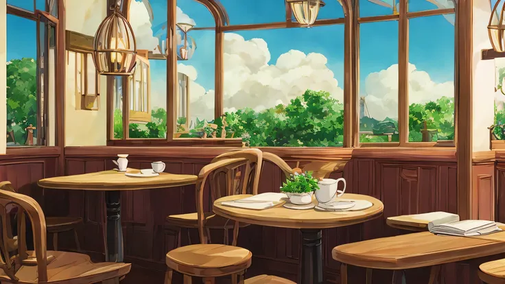 Studio Ghibli style, Inside the store, coffee 