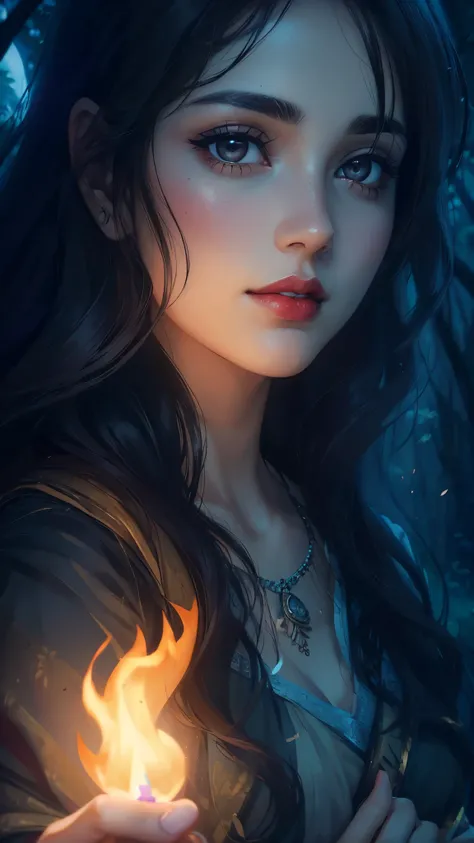 high quality, 8K Ultra HD, paintings with a Victoria Frances-like atmosphere, (holding Deepak), Detailed illustration of a fantastic beautiful woman, (beautiful face), (mature woman), perfect face, perfect eyes, perfect nose, perfect lips, paintings with a...