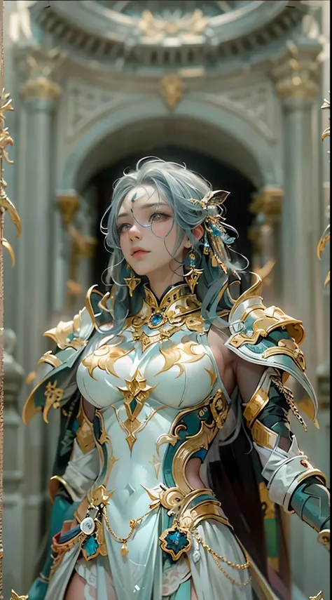 Wear a gorgeous platinum armor suit、Heroic portrait photo of the goddess，（（Light bokeh）），iintricate，（gold, Steel, metal [sceptre]），ellegance，tack sharp focus，photography of：greg rutkovsky，gentlesoftlighting，vivd colour，tmasterpiece，（（a paradise） )), 详细的脸