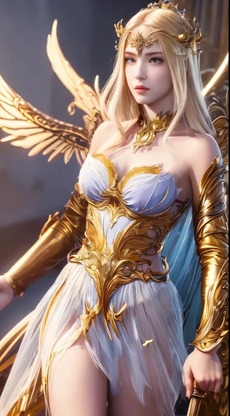 ((masterpiece, best quality;1.3)), ultra detailed, colorful, extremely detailed and beautiful background,1girl, solo, highly detailed beautiful face, beautiful face, angelic, golden colored detailed angel costume,  wings angel, feathers, fantasy landscape,...