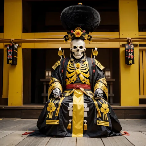 Skeleton With a Shogun Outfit With a Yellow Decorations, And a Shogun Kabuto With Yellow Decorations